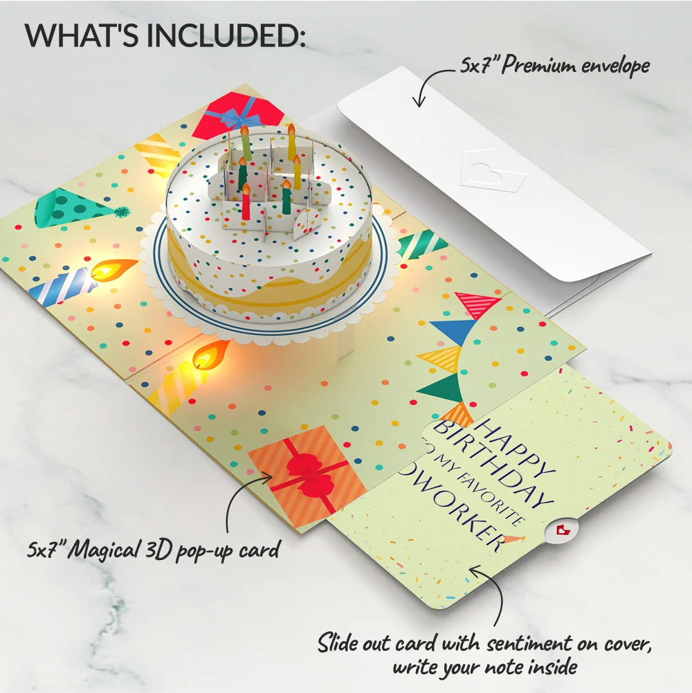 Lovepop Happy Birthday Confetti Cake Music and Lights Pop-Up Card and Sentiment Set for Co-Worker Candle - Image 2
