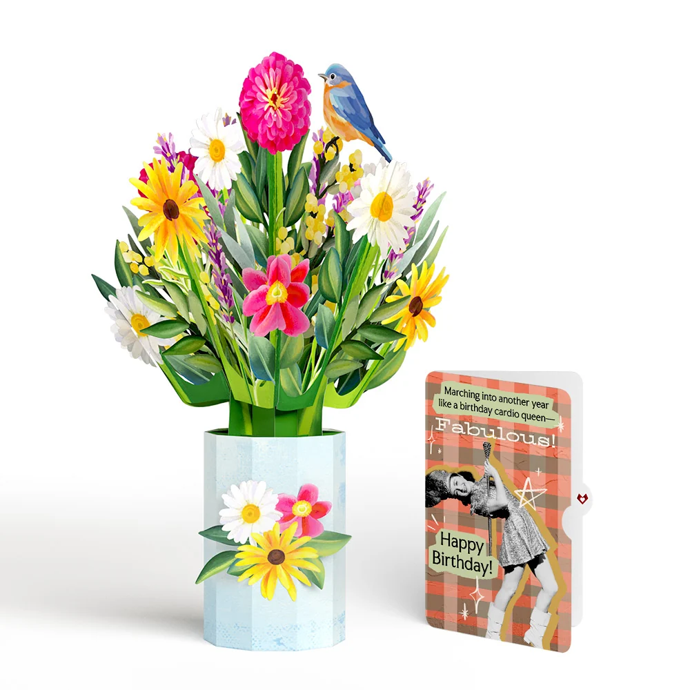 Lovepop Black-Eyed Susan Birthday Bouquet and Cardio Queen Sentiment Set Vase