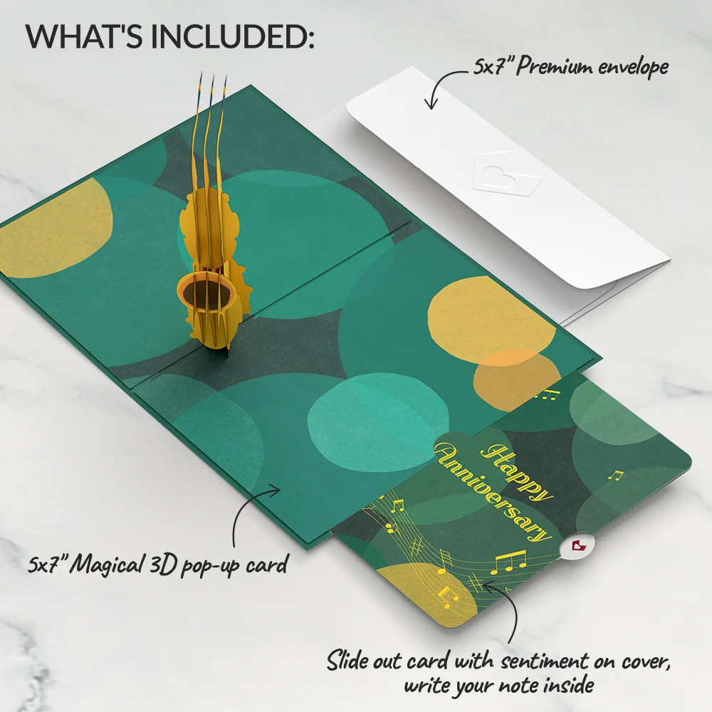 Lovepop Saxophone Anniversary Pop-Up Card and Sentiment Set - Image 2