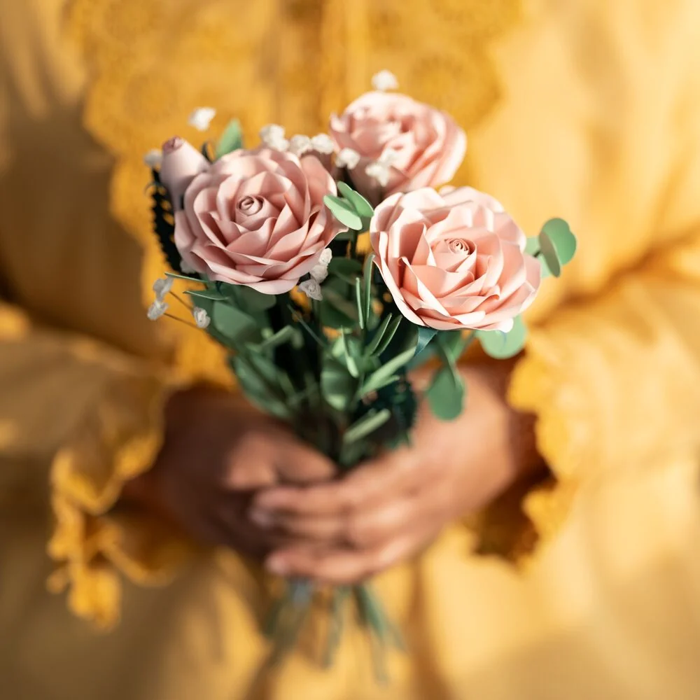 Lovepop Handcrafted Paper Flowers: Pink Roses (6 Stems) with Monarch Butterfly Pop-Up Card Vase - Image 2