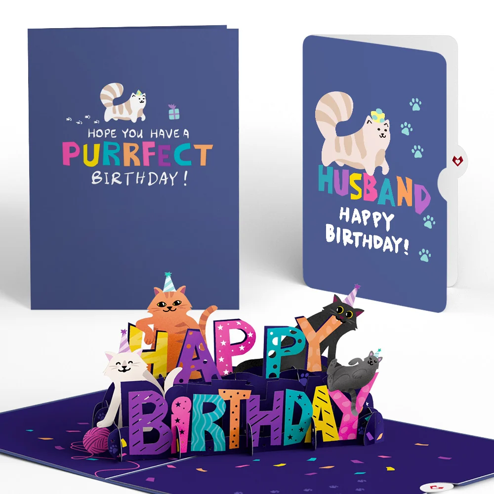 Lovepop Happy Birthday Cats Pop-Up Card and Sentiment Set for Husband