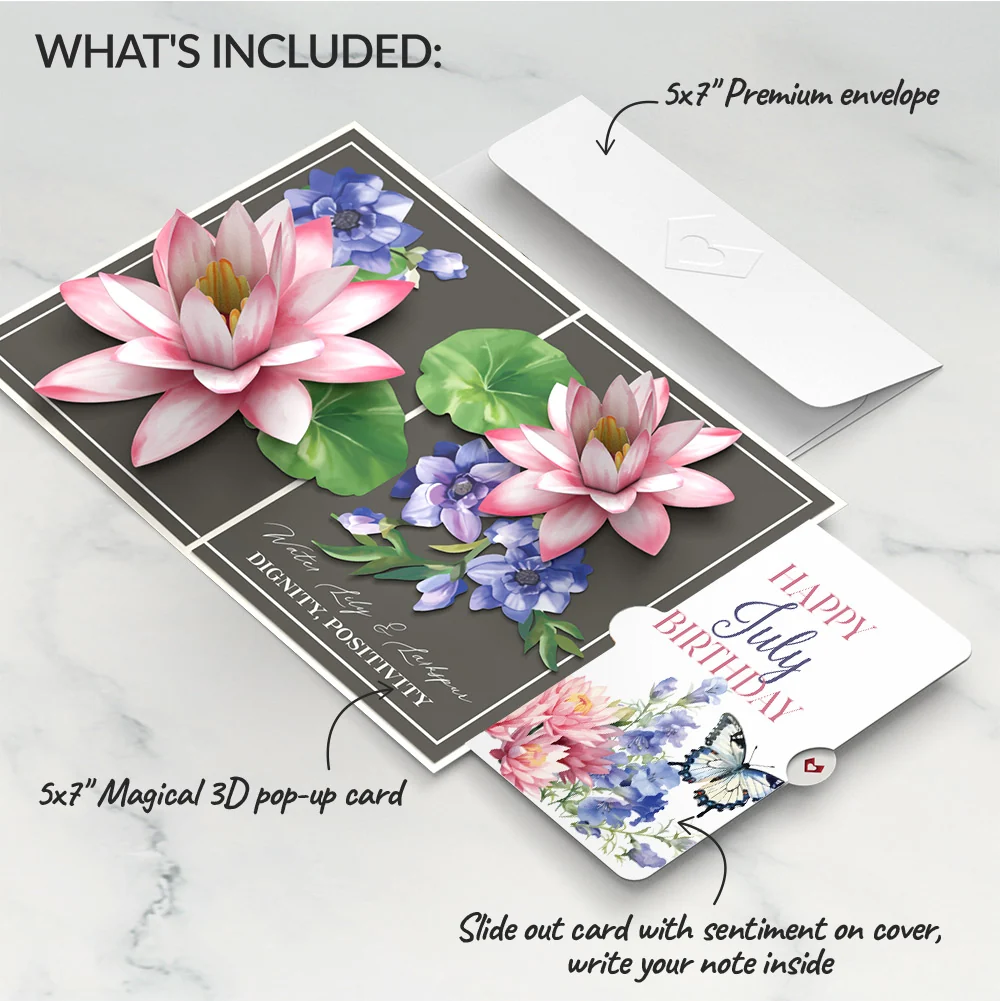 Lovepop Born to Bloom: July Birth Month Flowers Pop-Up Card and Water Lily & Larkspur Sentiment Set - Image 2