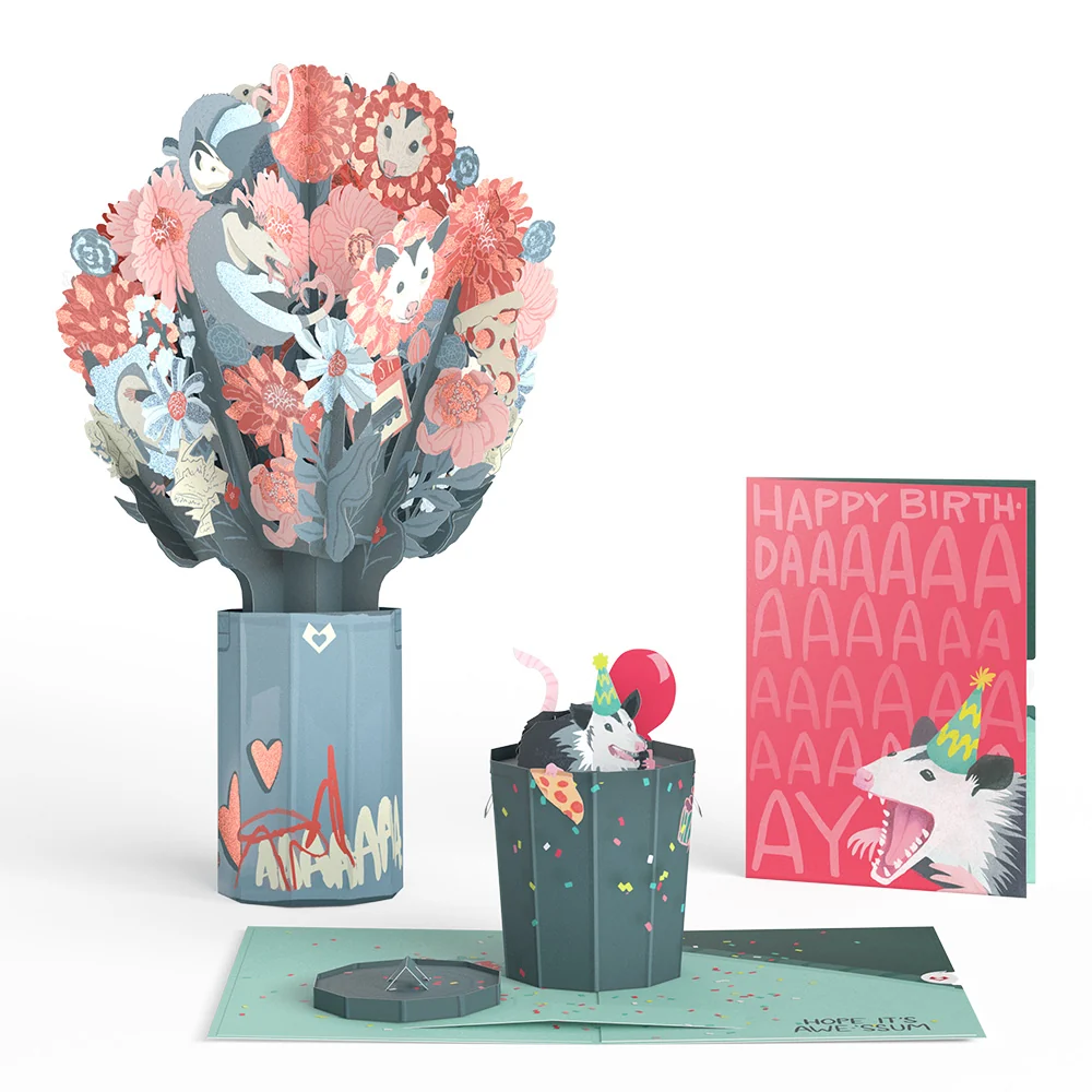 Lovepop Awe-ssum Possum Birthday Pop-Up Card & Glitter Bouquet Bundle