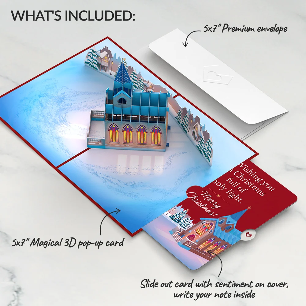 Lovepop Stained Glass Christmas Chapel Pop-Up Card and Holy Light Church Sentiment Set - Image 2
