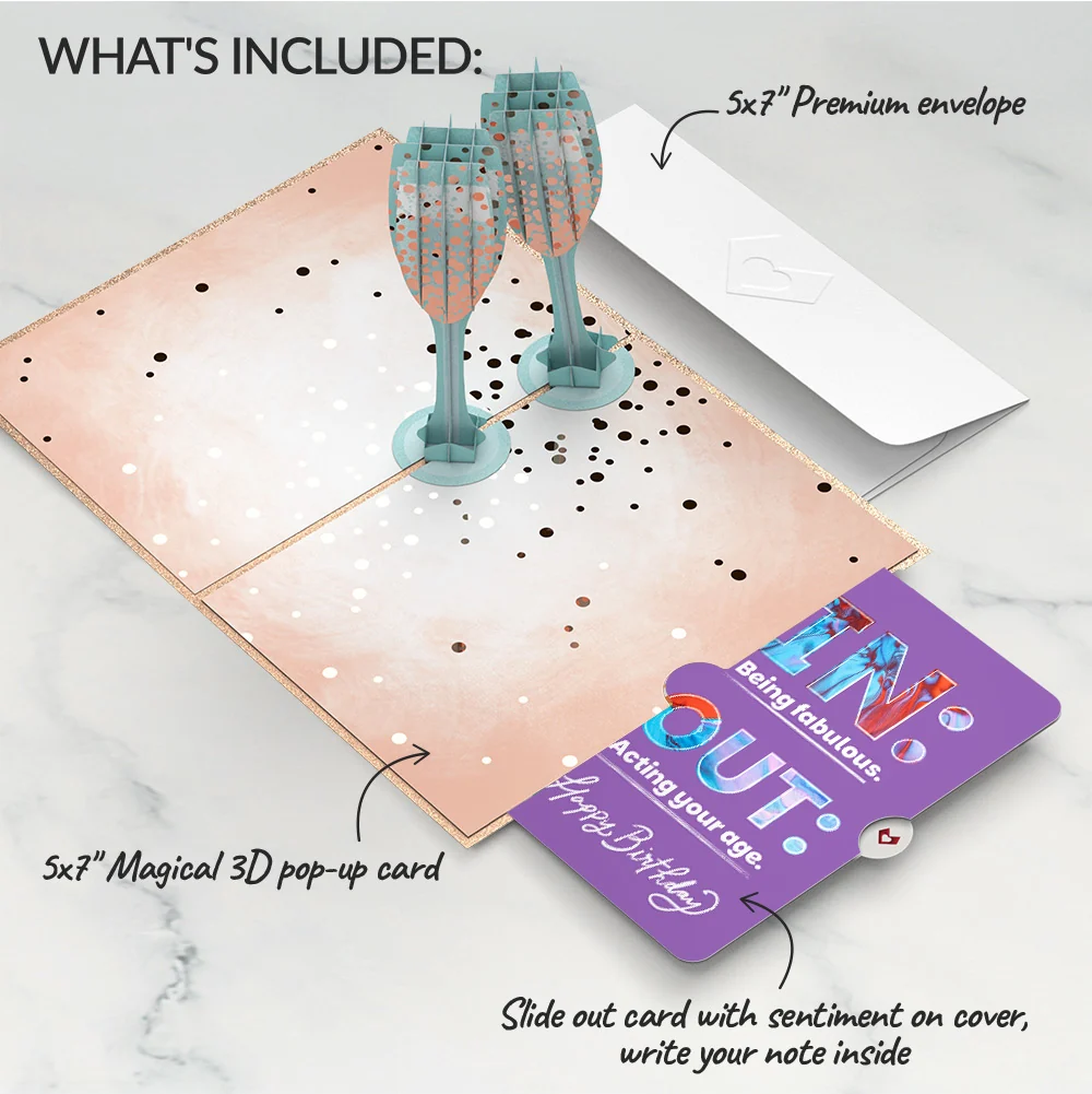 Lovepop Champagne Toast Birthday Pop-Up Card and IN & OUT Sentiment Set Glass - Image 2