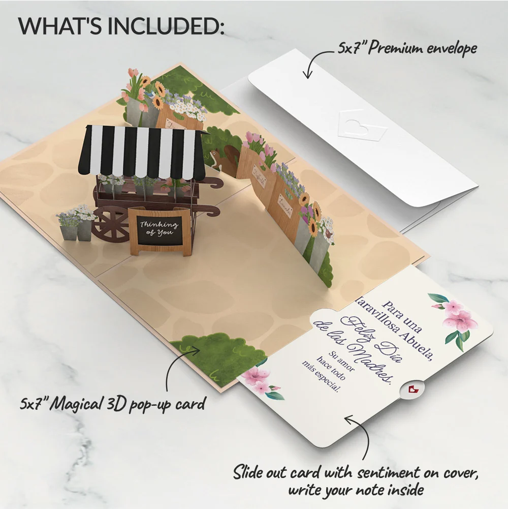Lovepop Thinking of You Flower Cart Mother's Day Pop-Up Card and Sentiment Set for Spanish Grandmother Basket - Image 2