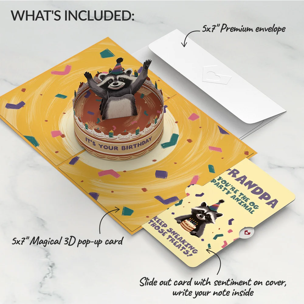 Lovepop Go Feral Raccoon Birthday Pop-Up Card and Sentiment Set for Grandfather Candle - Image 2