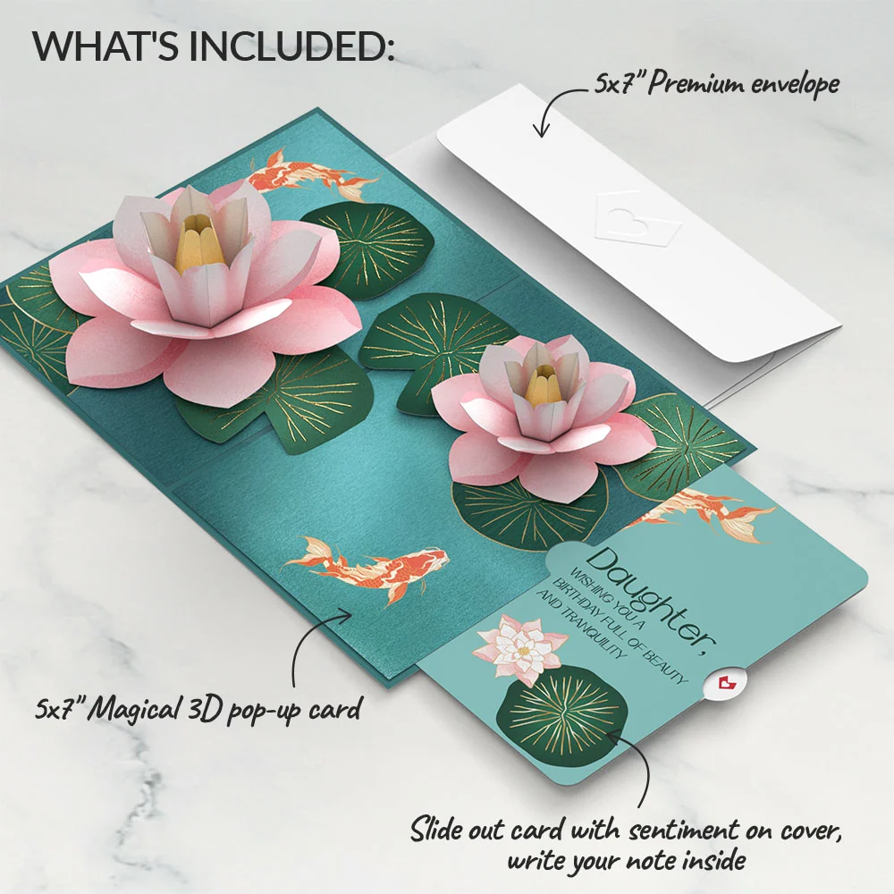 Lovepop Koi Fish and Lotus Birthday Pop-Up Card and Sentiment Set for Daughter - Image 2