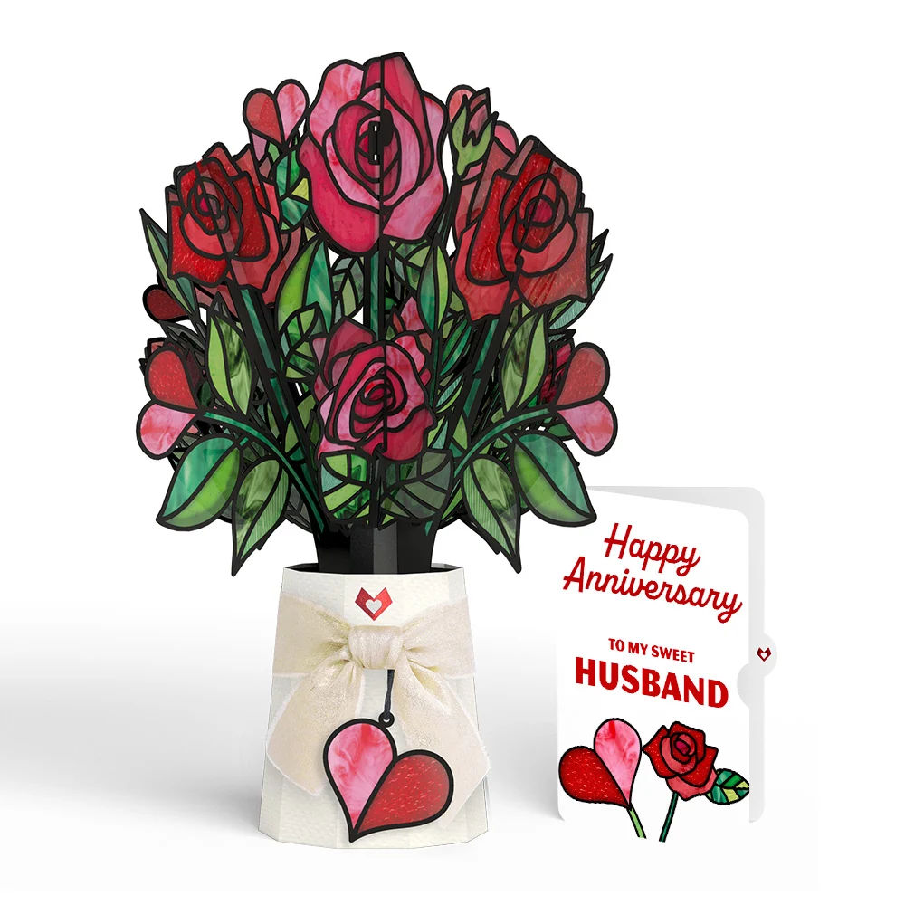 Lovepop Radiant Rose Anniversary Suncatcher Bouquet and Sentiment Set for Husband Glass