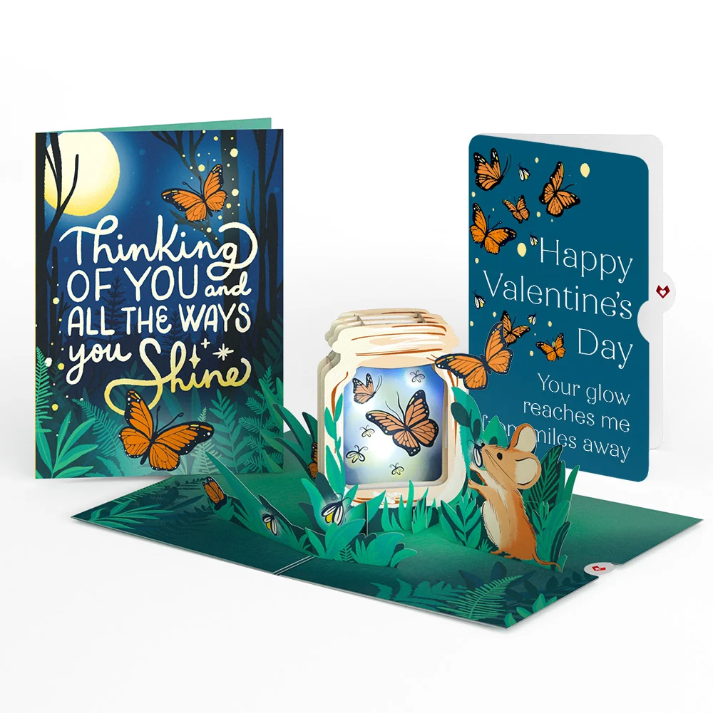 Lovepop Thinking of You Butterfly Jar Valentine Light-Up Pop-Up Card and Monarch Butterflies Long Distance Relationship Sentiment Set