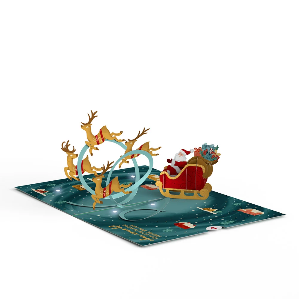 Lovepop Magic of Christmas Santa's Sleigh Light-Up Pop-Up Card and Snow Village Sentiment Set for Baby Cream - Image 3