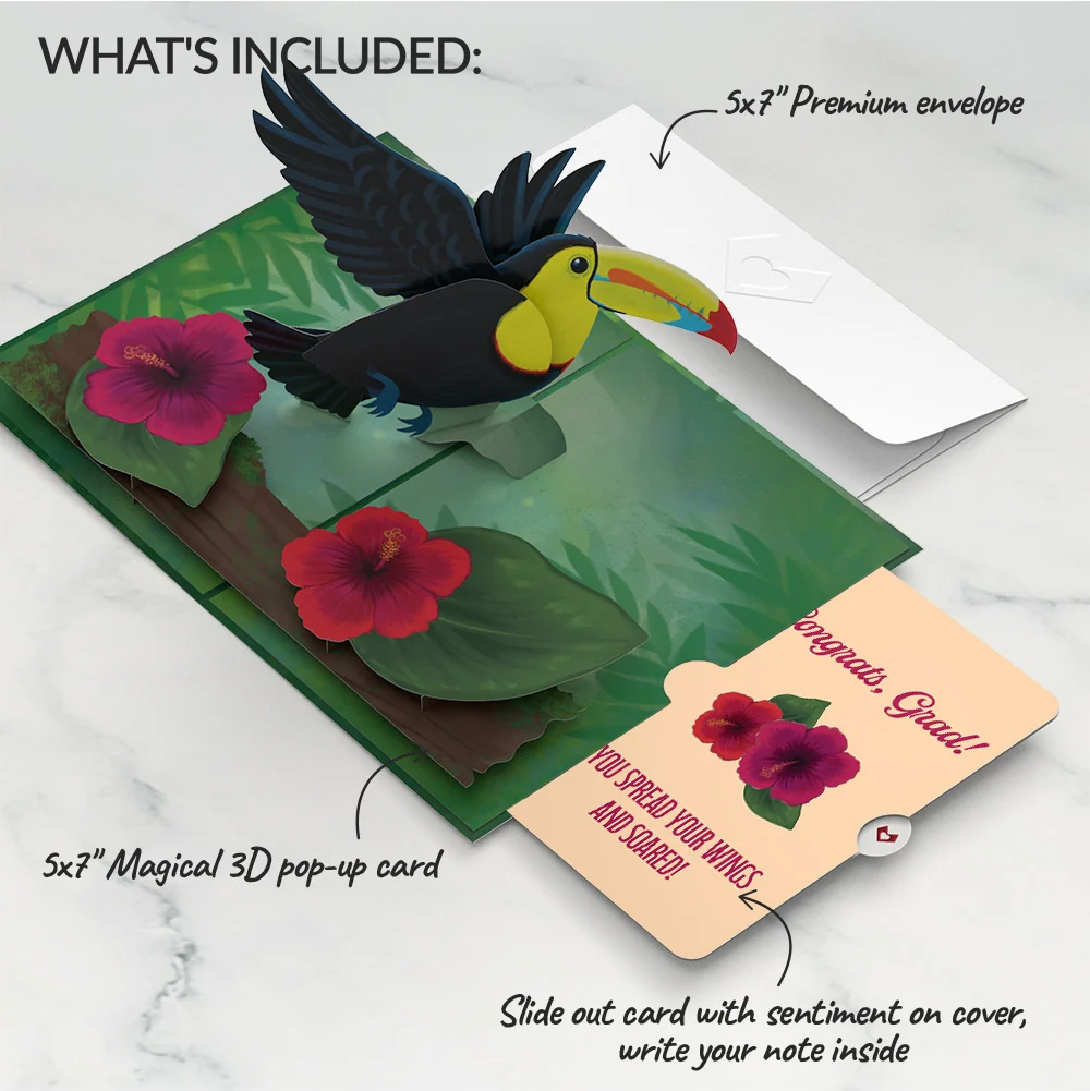 Lovepop Rainforest Toucan Graduation Pop-Up Card and Hibiscus Sentiment Set - Image 2