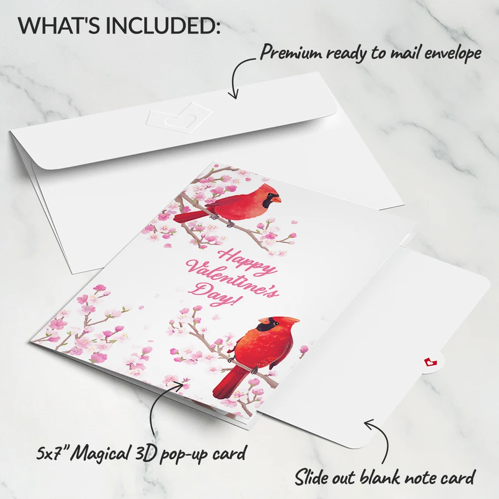 Lovepop Valentine's Cherry Blossom Basket with Cardinals Pop-Up Card - Image 5