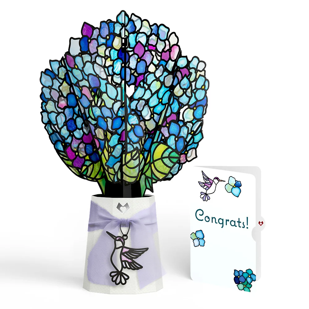 Lovepop Sunlit Hydrangeas Congratulations Suncatcher Bouquet and Sentiment Set Glass