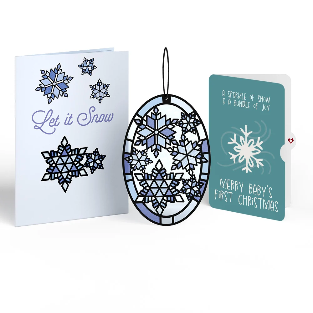 Lovepop Let It Snow Snowflakes First Christmas Suncatcher Card and Sentiment Set for Baby Glass
