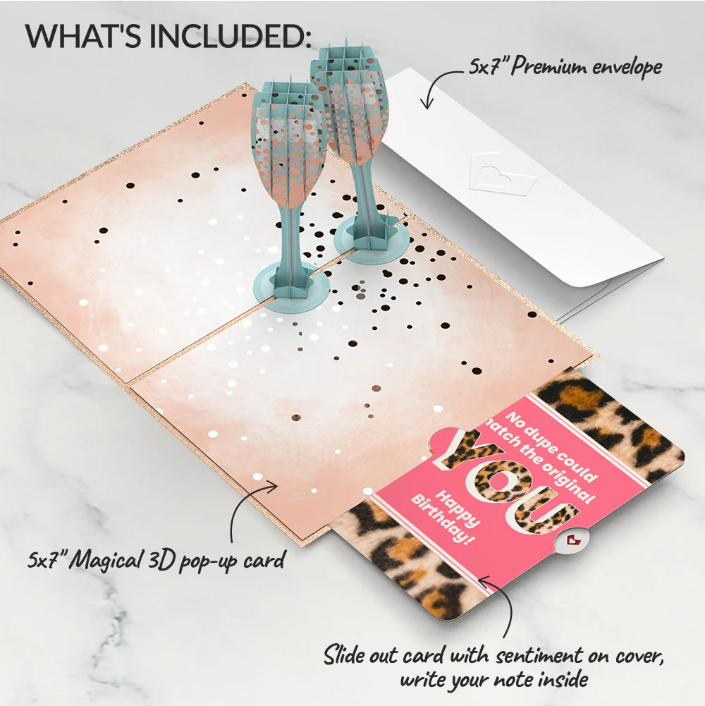 Lovepop Champagne Toast Birthday Pop-Up Card and The original YOU Sentiment Set Glass - Image 2