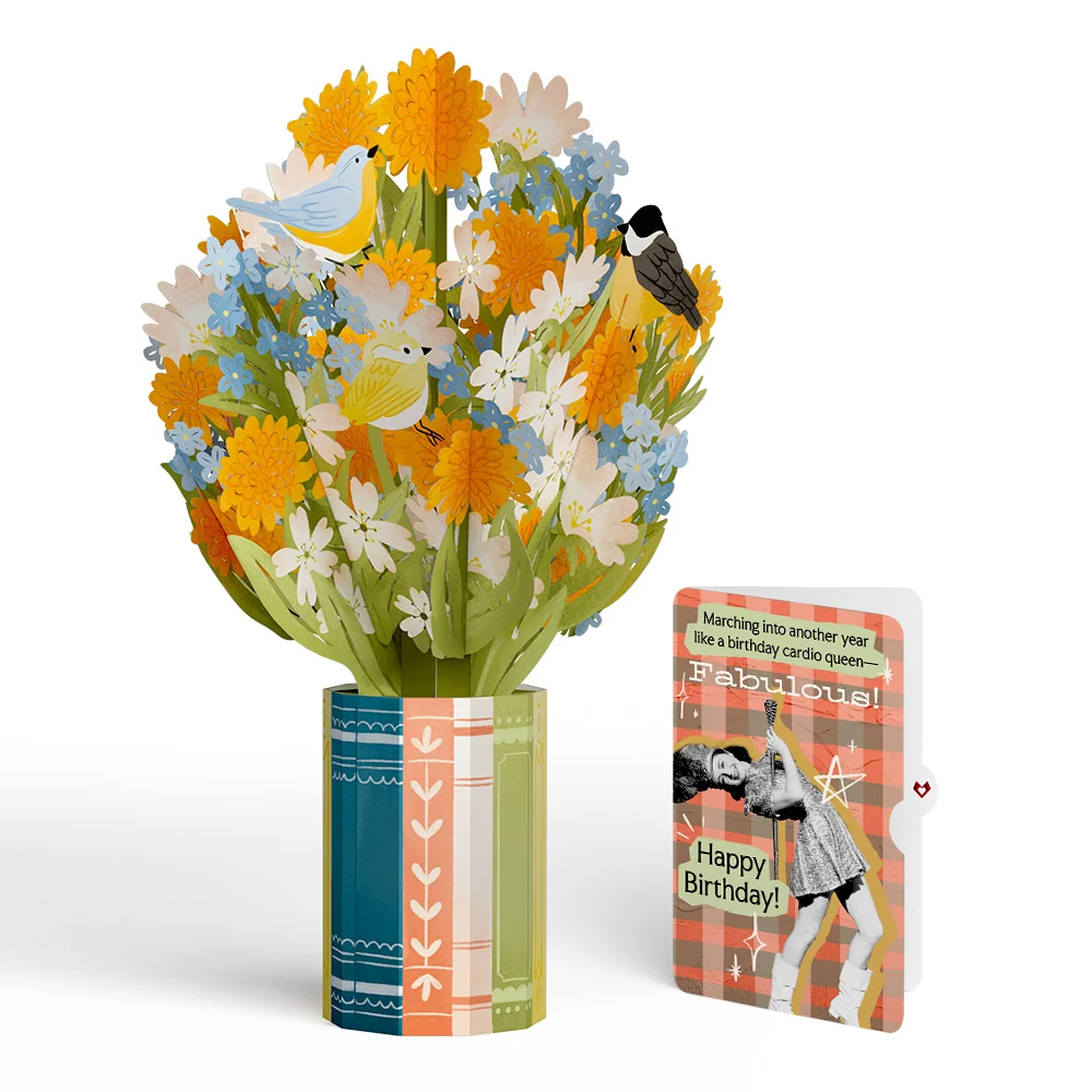 Lovepop Spring Joy Birthday Bouquet and Cardio Queen Sentiment Set Vase