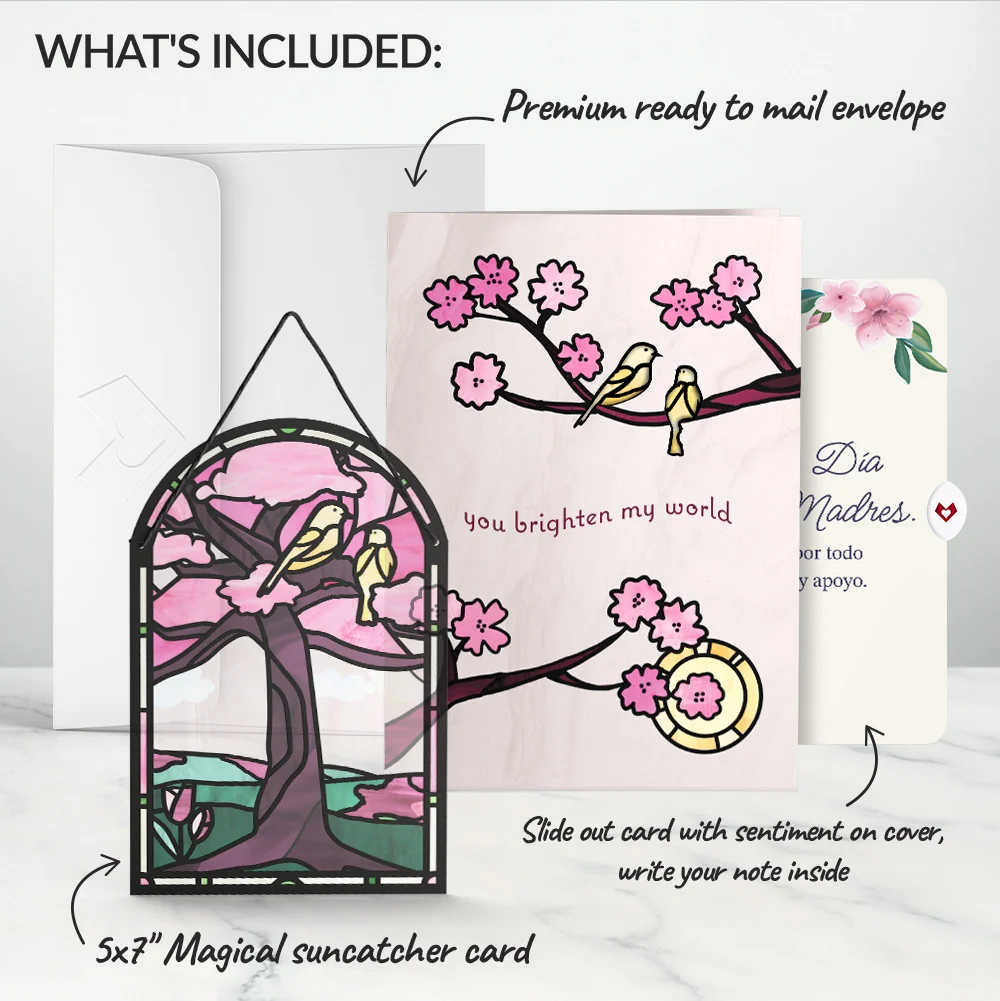 Lovepop You Brighten My World Birds Mother's Day Suncatcher Card and Sentiment Set for Spanish Mom Glass - Image 2