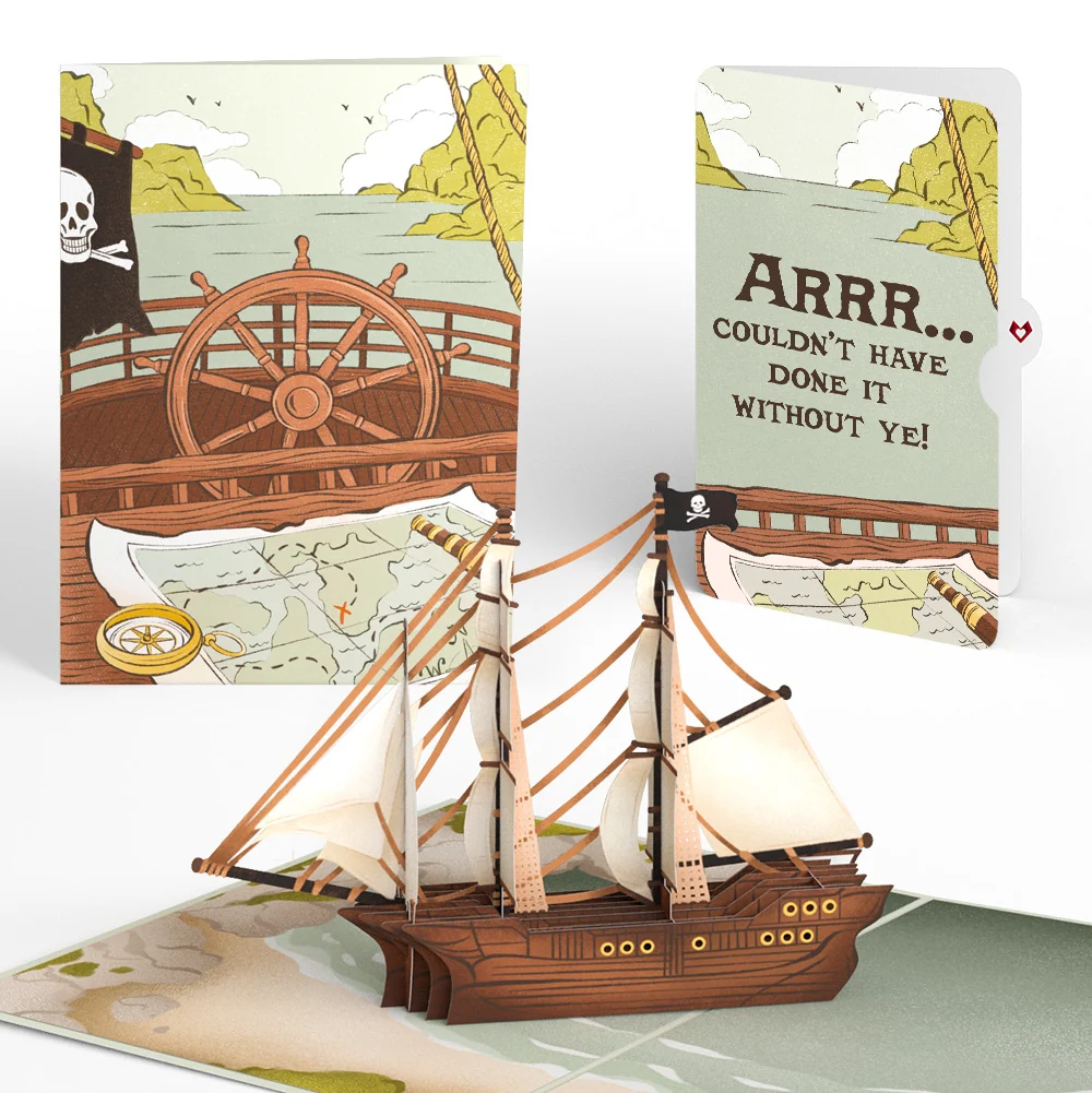 Lovepop Pirate Ship Thank You Pop-Up Card and Sentiment Set Cream