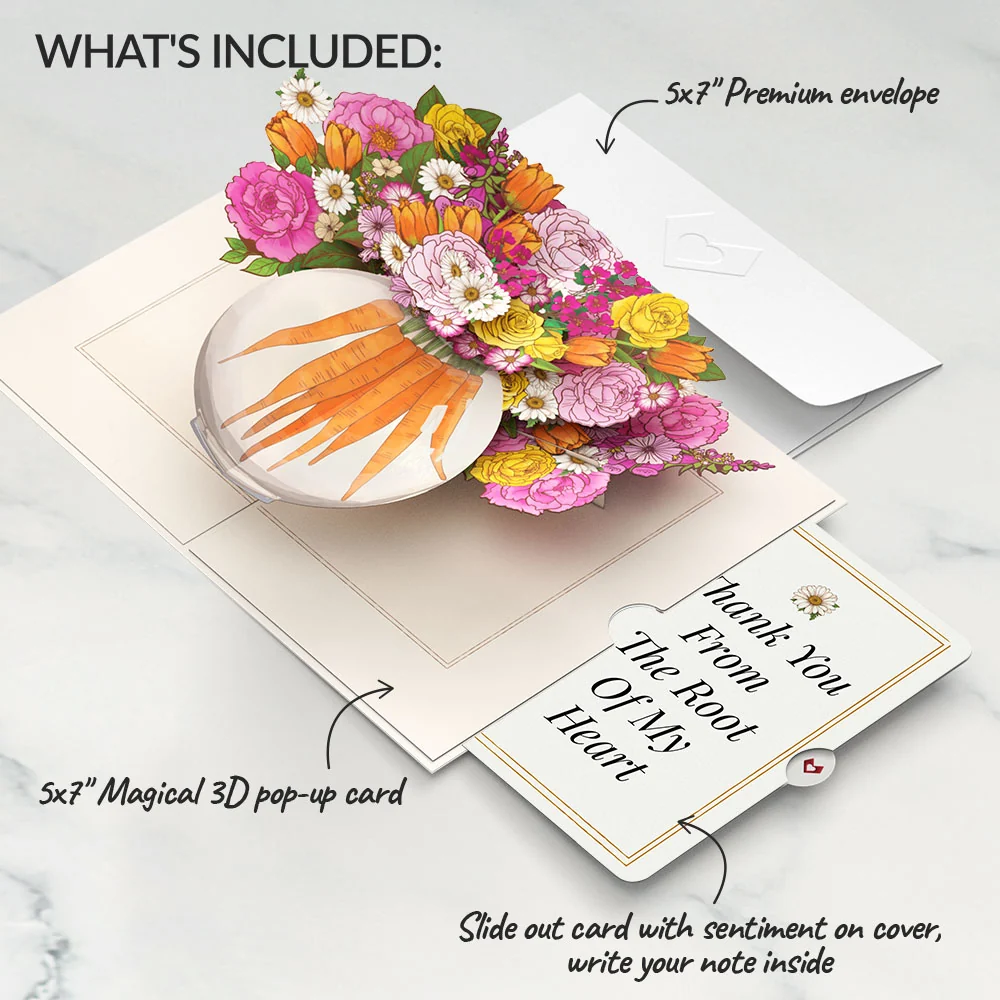 Lovepop Blooming Carrot Bouquet Thank You Pop-Up Card and Sentiment Set Cream - Image 2