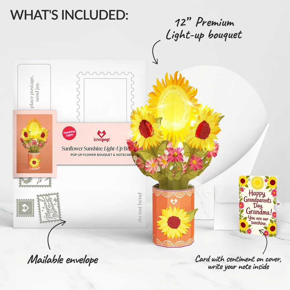 Lovepop Sunflower Sunshine Light-Up Bouquet and Grandparents Day Sentiment Set Vase - Image 2