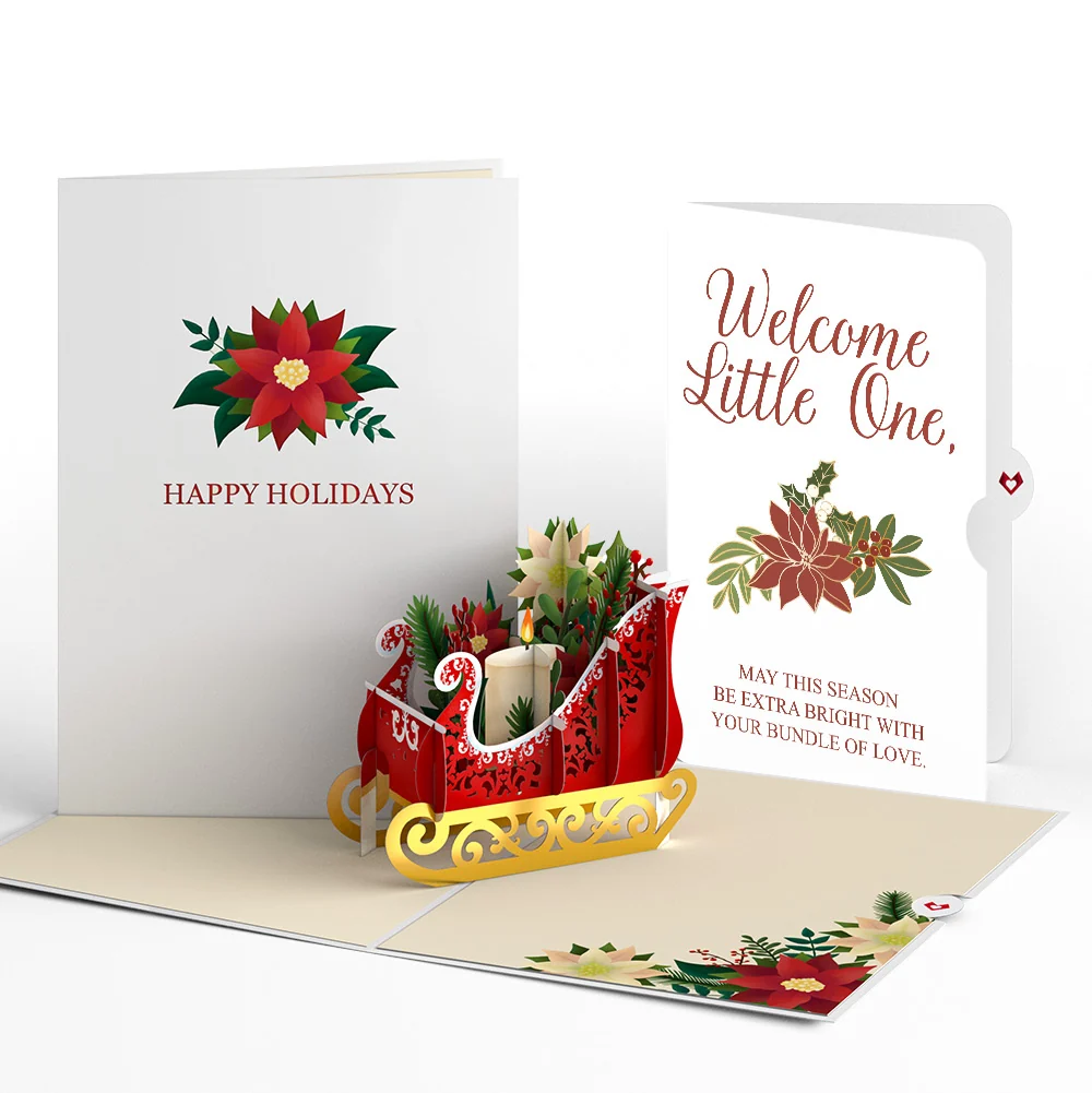 Lovepop Holiday Poinsettia Sleigh Pop-Up Card and Sentiment Set for Baby Candle