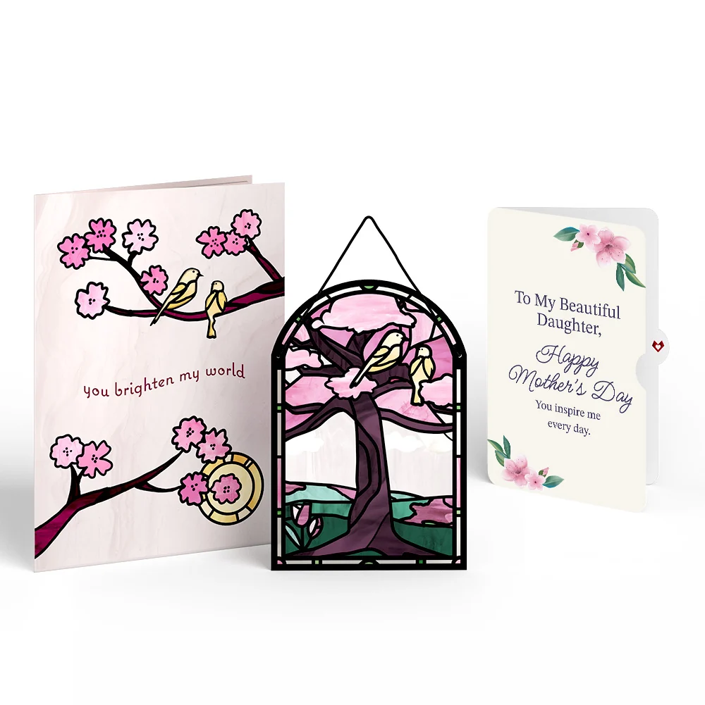 Lovepop You Brighten My World Birds Mother's Day Suncatcher Card and Sentiment Set for Daughter Glass