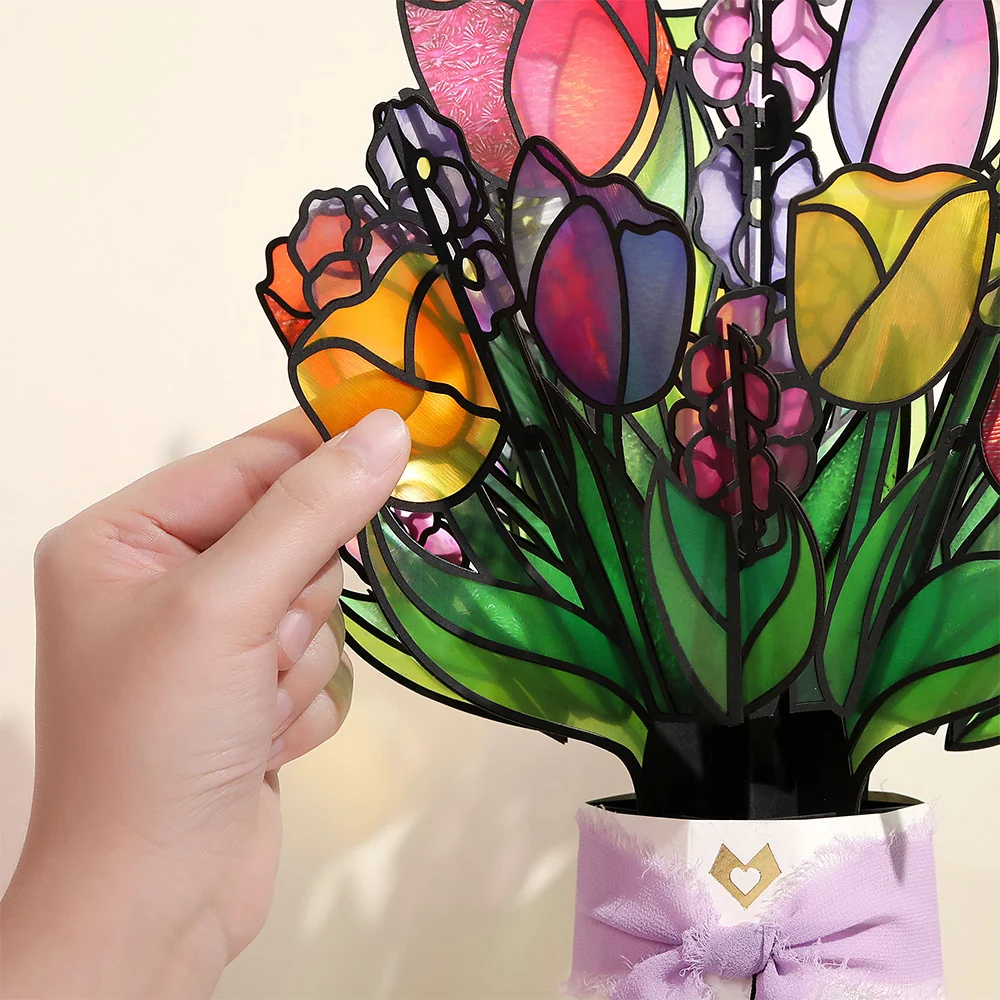 Lovepop Vibrant Tulip Anniversary Suncatcher Bouquet and Sentiment Set Glass - Image 3