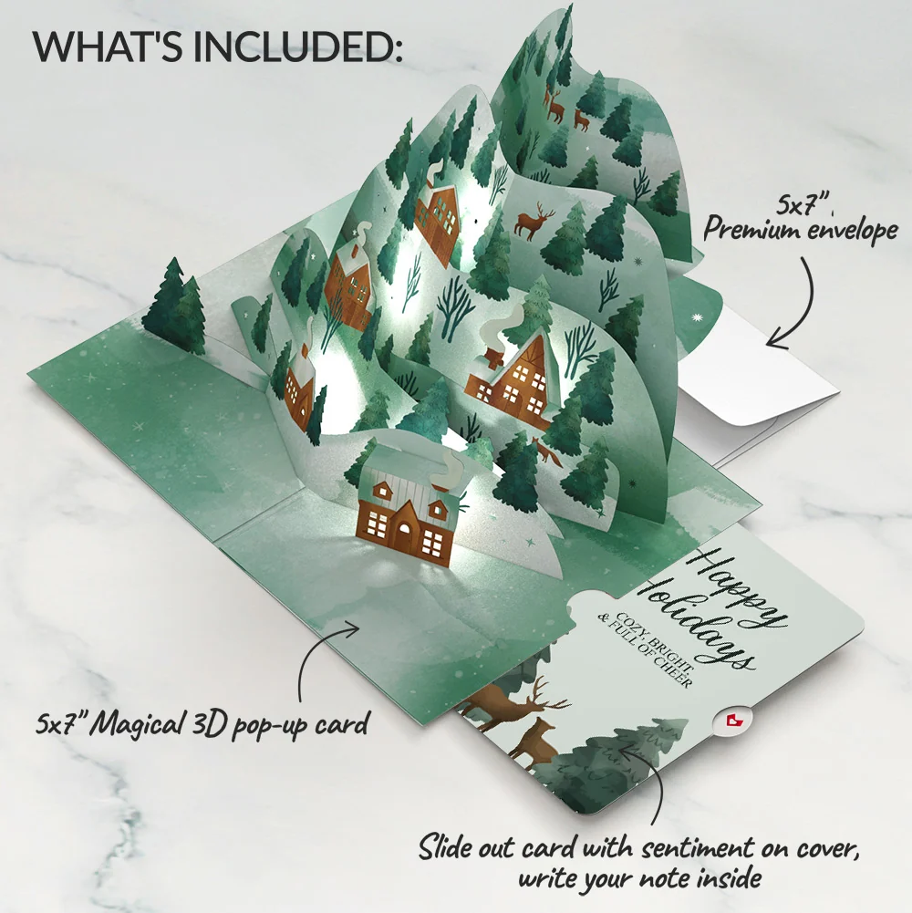 Lovepop Winter Wishes Mountain Village Light-Up Pop-Up Card and Woodland Deer Happy Holidays Sentiment Set - Image 2