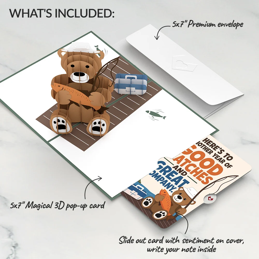 Lovepop Fishing Bear Birthday Pop-Up Card and Good Catches Sentiment Set - Image 2