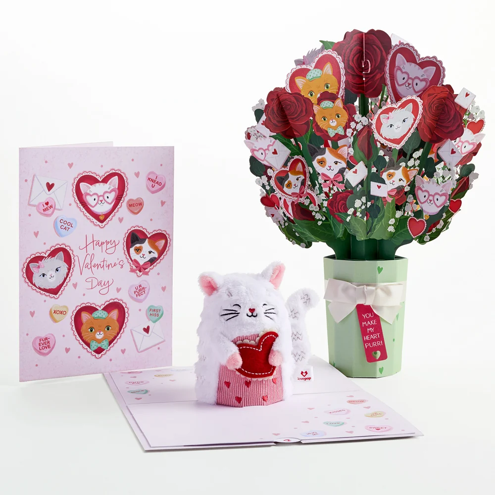 Lovepop 'Happy Valentine's Day' Love Cat Plushpop Card & Bouquet Bundle