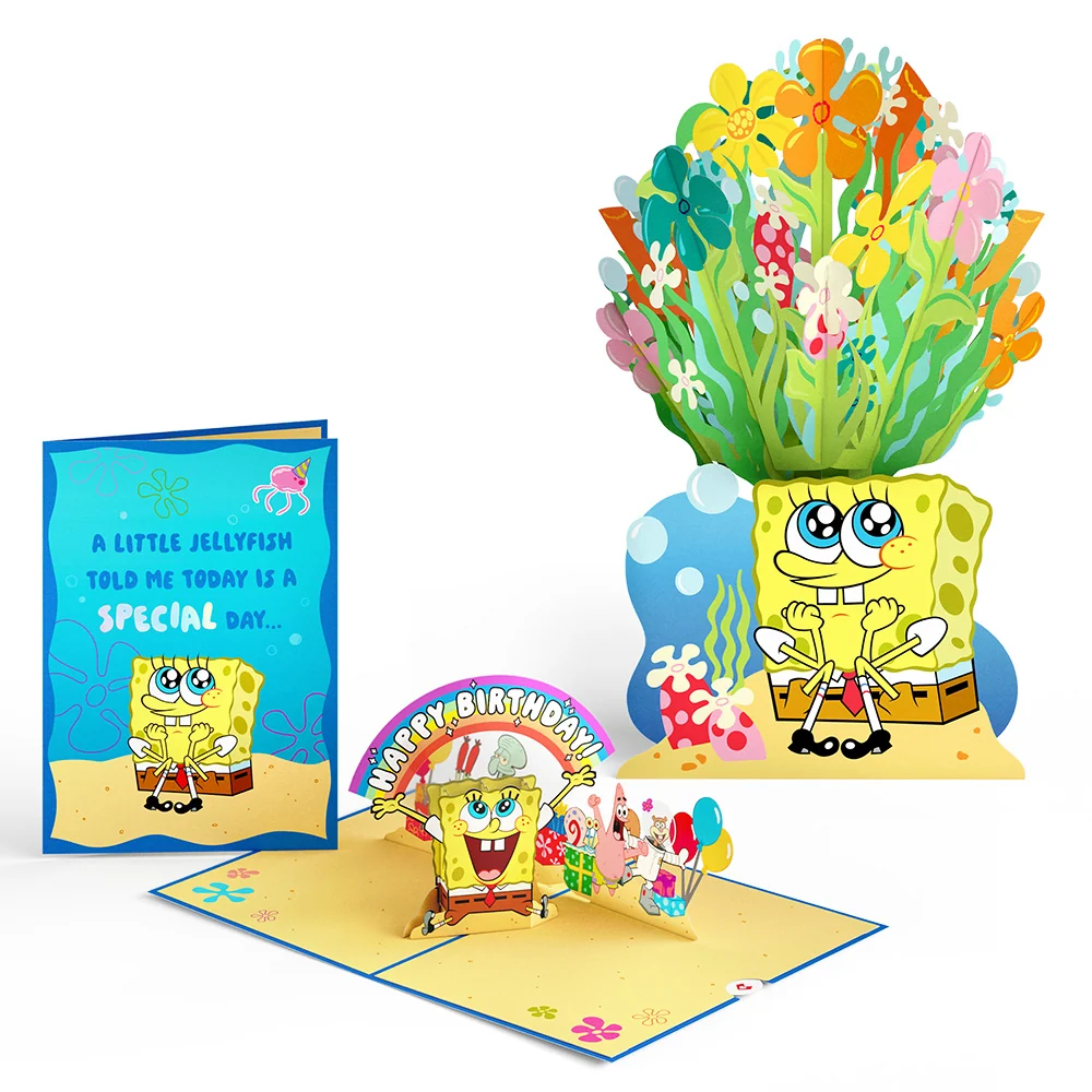 Lovepop SpongeBob SquarePants Birthday Pop-Up Card & Flower Buds Bouquet Bundle