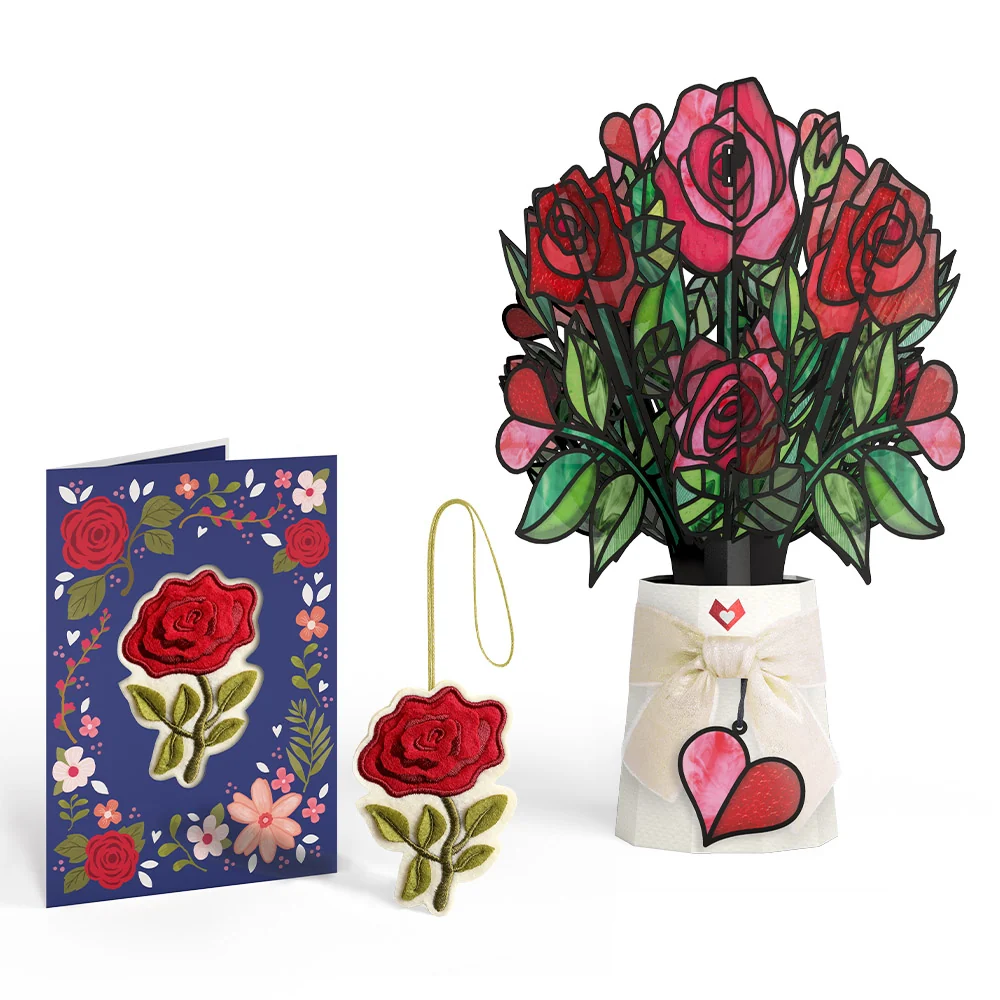 Lovepop Everlasting Rose HeartFelt Charm Card & Suncatcher Bouquet Bundle