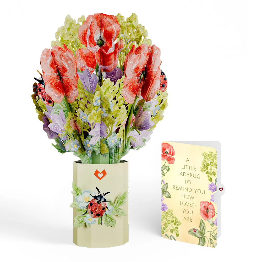 Lovepop Lovely Ladybug Thinking of You Glitter Bouquet and Sentiment Set Vase
