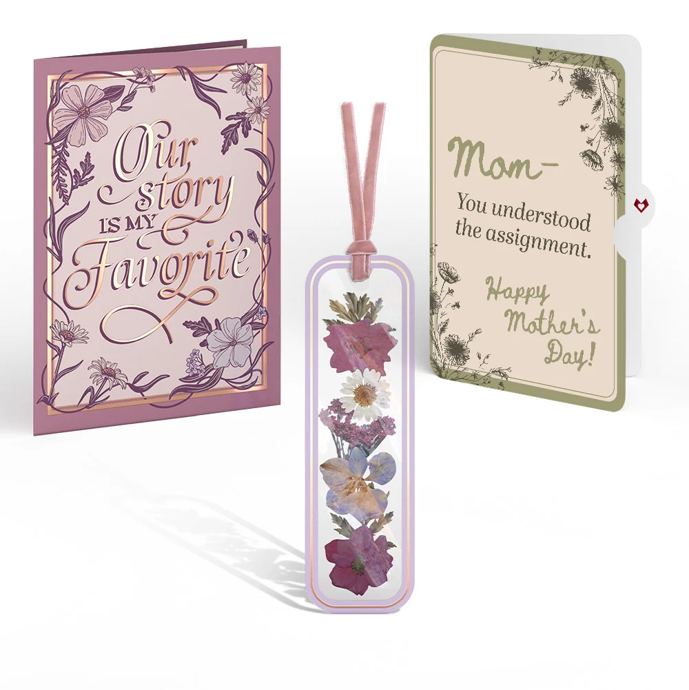 Lovepop Our Story Mother’s Day Petal Pressed Bookmark Card and Vintage Sketch Garden Sentiment Set for Mom Cream