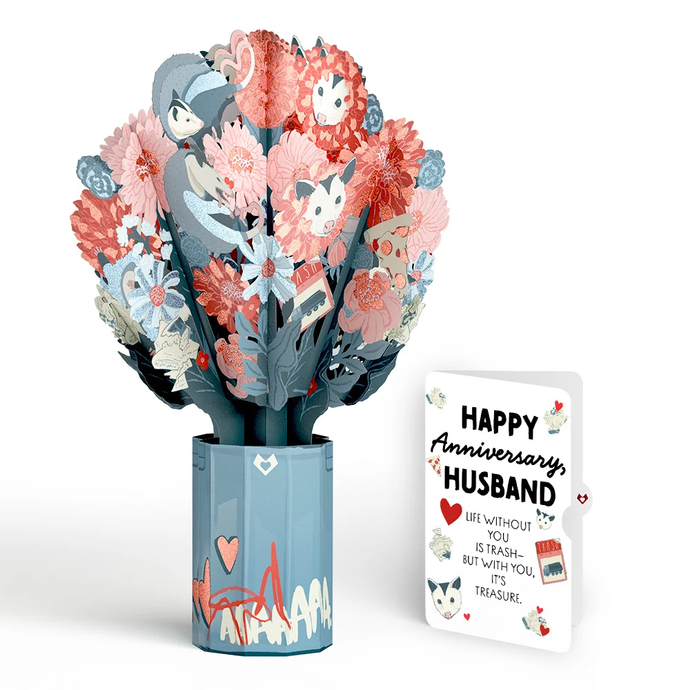 Lovepop Party Possums Anniversary Glitter Bouquet and Sentiment Set for Husband Vase
