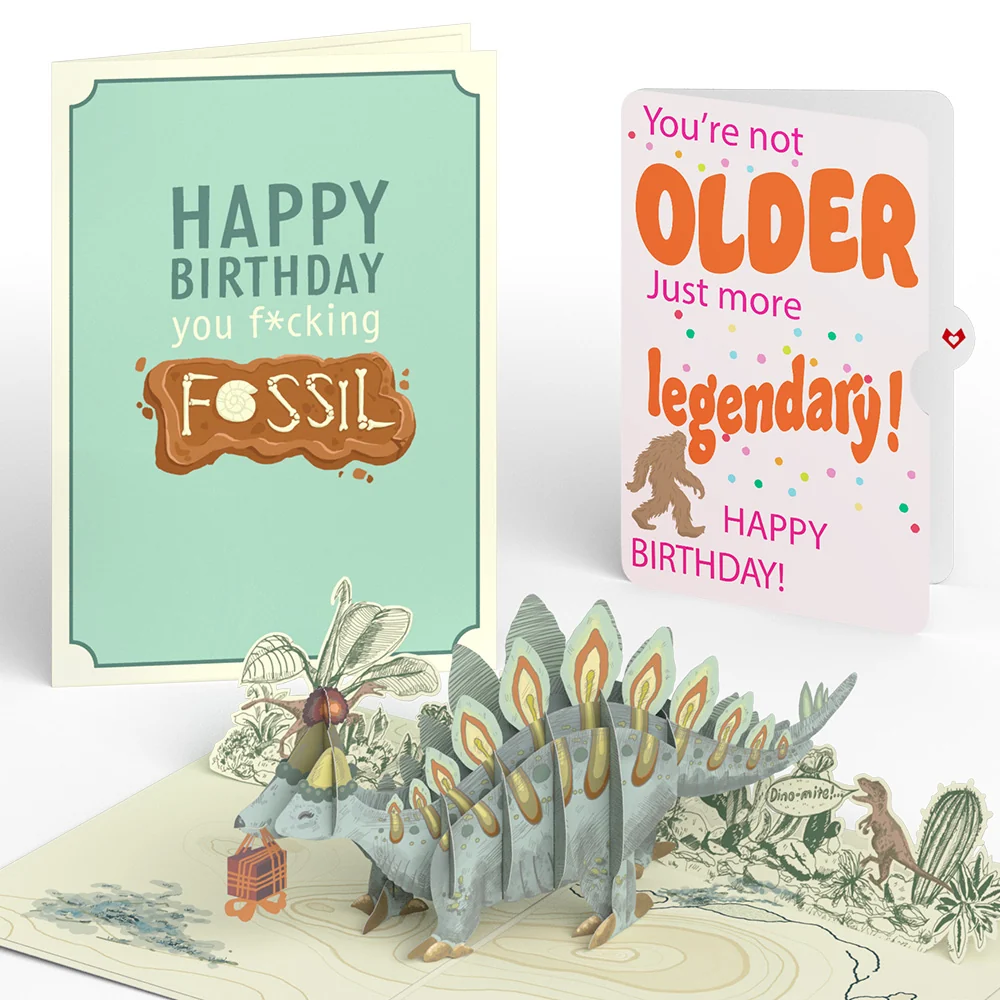 Lovepop Happy Birthday You F*cking Fossil Pop-Up Card and Not Older Just More Legendary Sentiment Set Candle