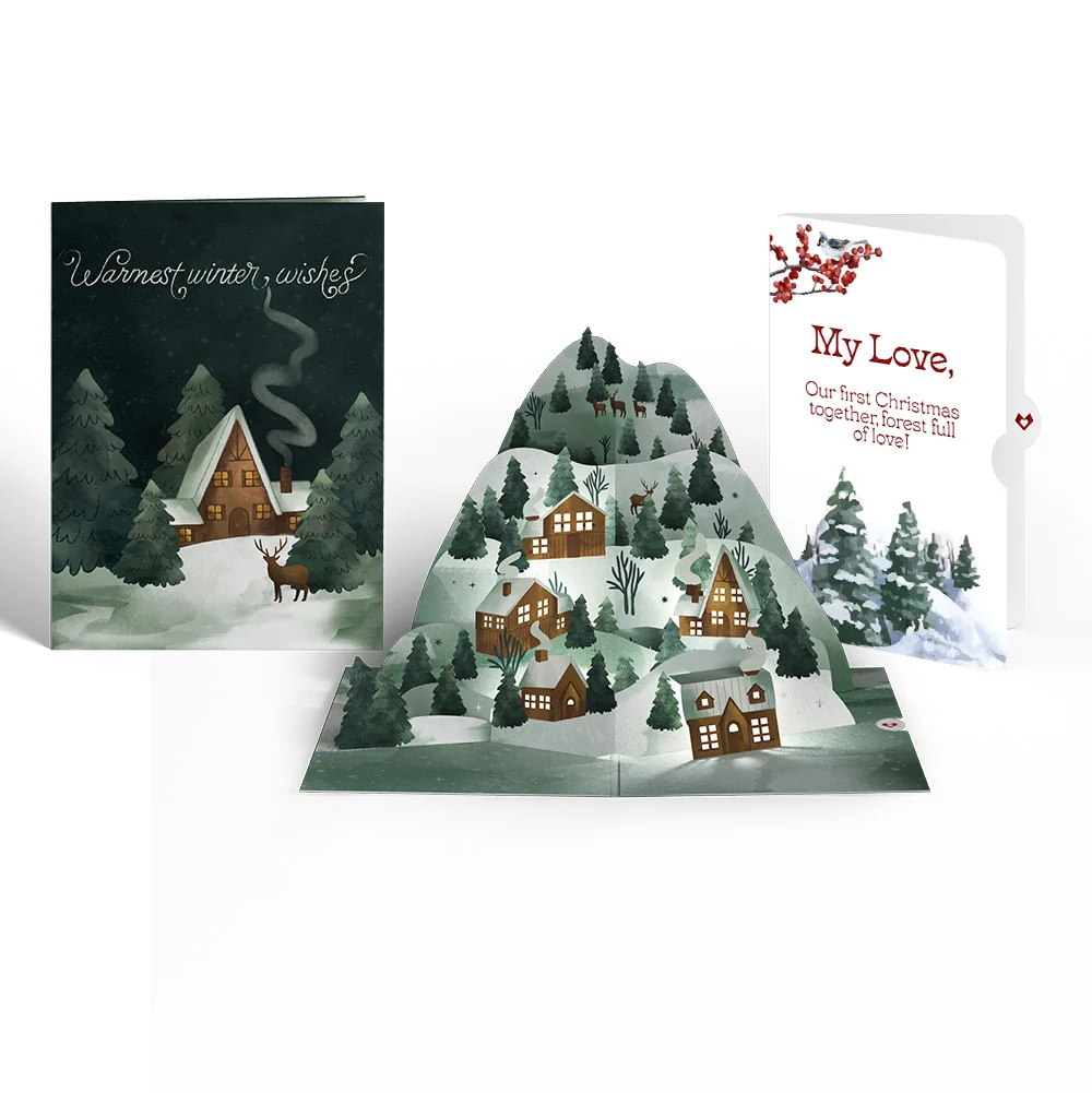 Lovepop Winter Wishes Mountain Village First Christmas Light-Up Pop-Up Card and Sentiment Set for Partner