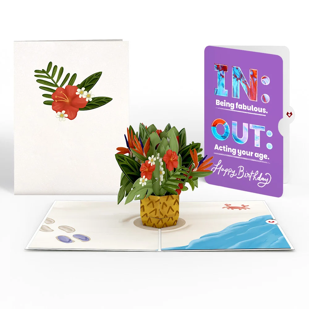 Lovepop Tropical Flower Basket Birthday Pop-Up Card and IN & OUT Sentiment Set
