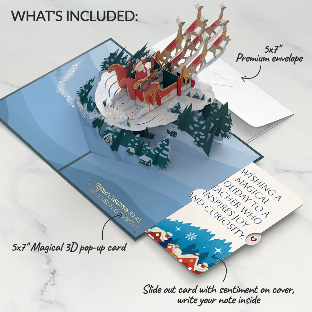 Lovepop Night Sky Santa Sleigh Christmas Pop-Up Card and Snow Village Sentiment Set for Teacher - Image 2