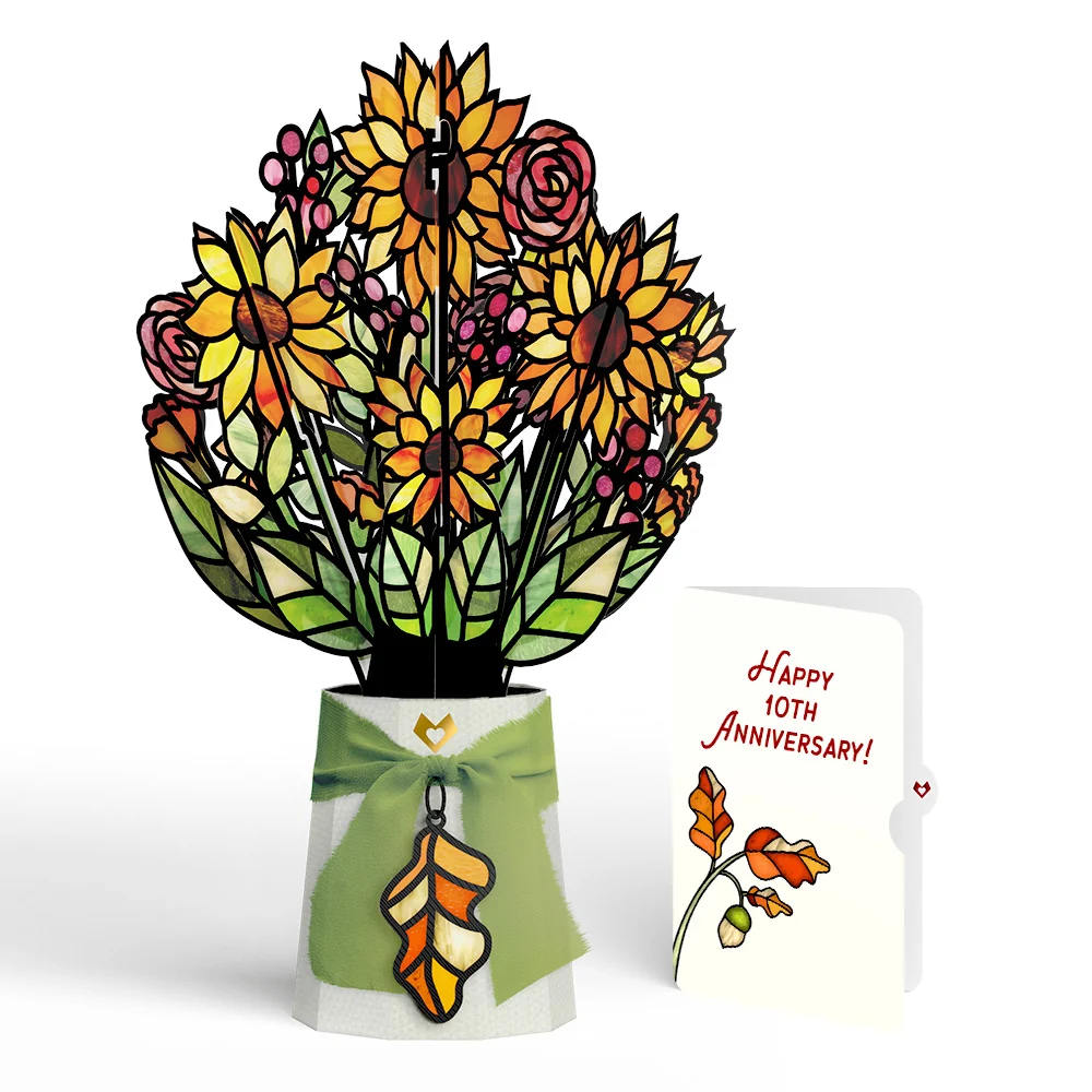 Lovepop Golden Hour Sunflower 10th Anniversary Suncatcher Bouquet and Sentiment Set Glass