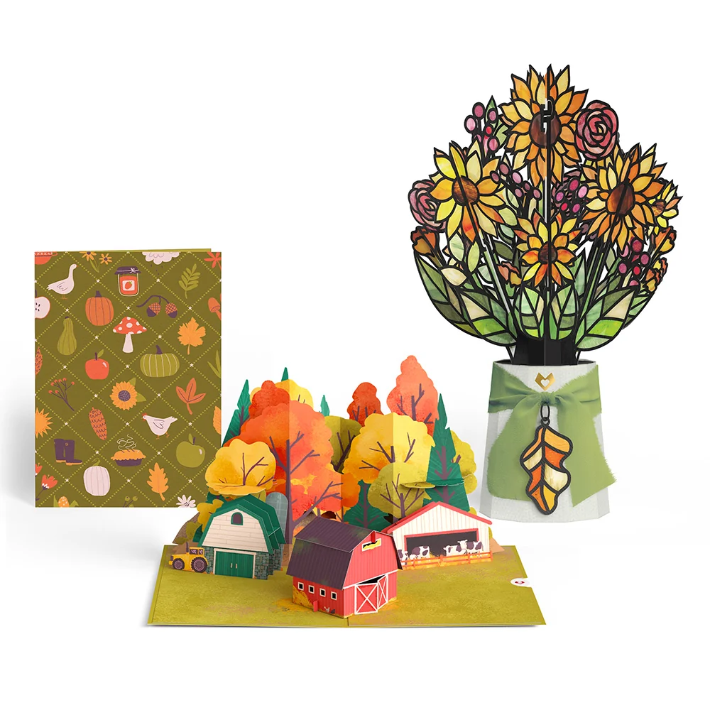 Lovepop Fall Rustic Farm Pop-Up Card & Suncatcher Bouquet Bundle