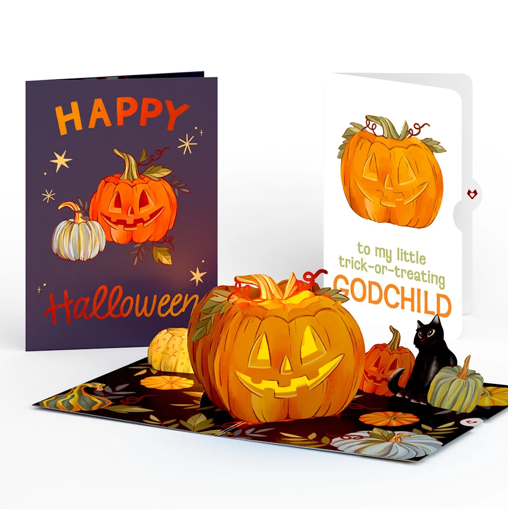 Lovepop Happy Halloween Pumpkin Light-Up Pop-Up Card and Sentiment Set for Godchild