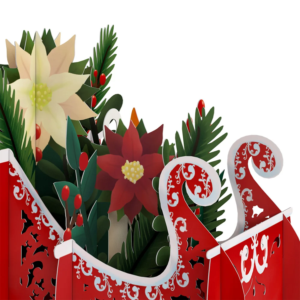 Lovepop Merry and Bright Poinsettia Sleigh Slicegami Ornament Card - Image 3