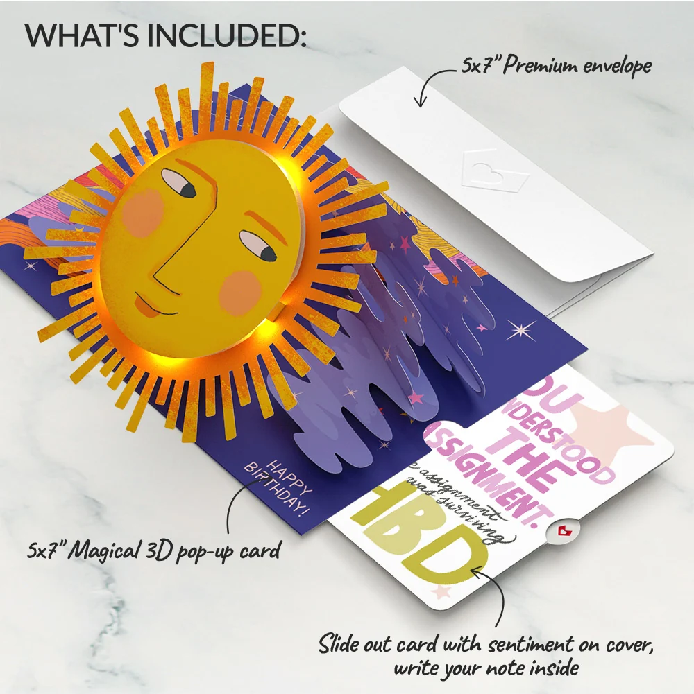 Lovepop Another Trip Around the Sun Birthday Light-Up Pop-Up Card and Surviving Assignment Sentiment Set - Image 2