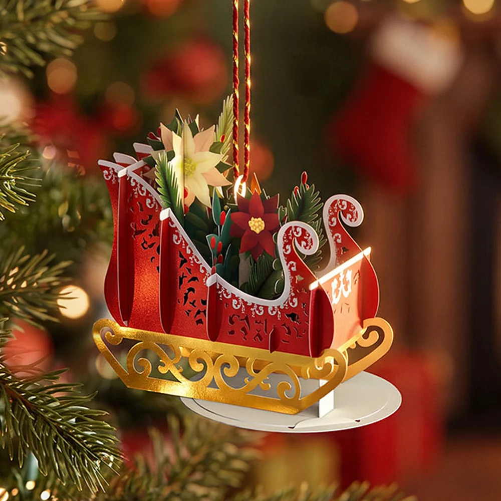 Lovepop Merry and Bright Poinsettia Sleigh Slicegami Ornament Card - Image 2