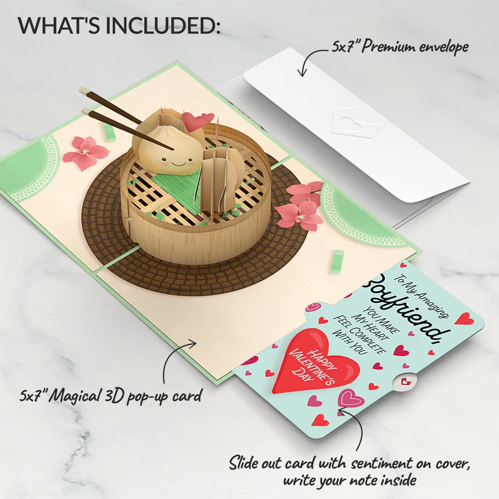 Lovepop You're All That and Dim Sum Valentine Pop-Up Card and Sentiment Set for Boyfriend Tea - Image 2