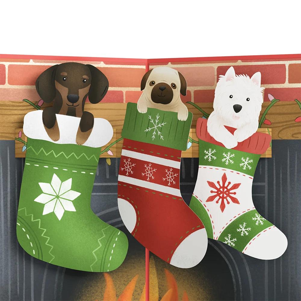 Lovepop Christmas Dog Stockings Pop-Up Card and Twinkling Ornaments Birthday Sentiment Set Cream - Image 3