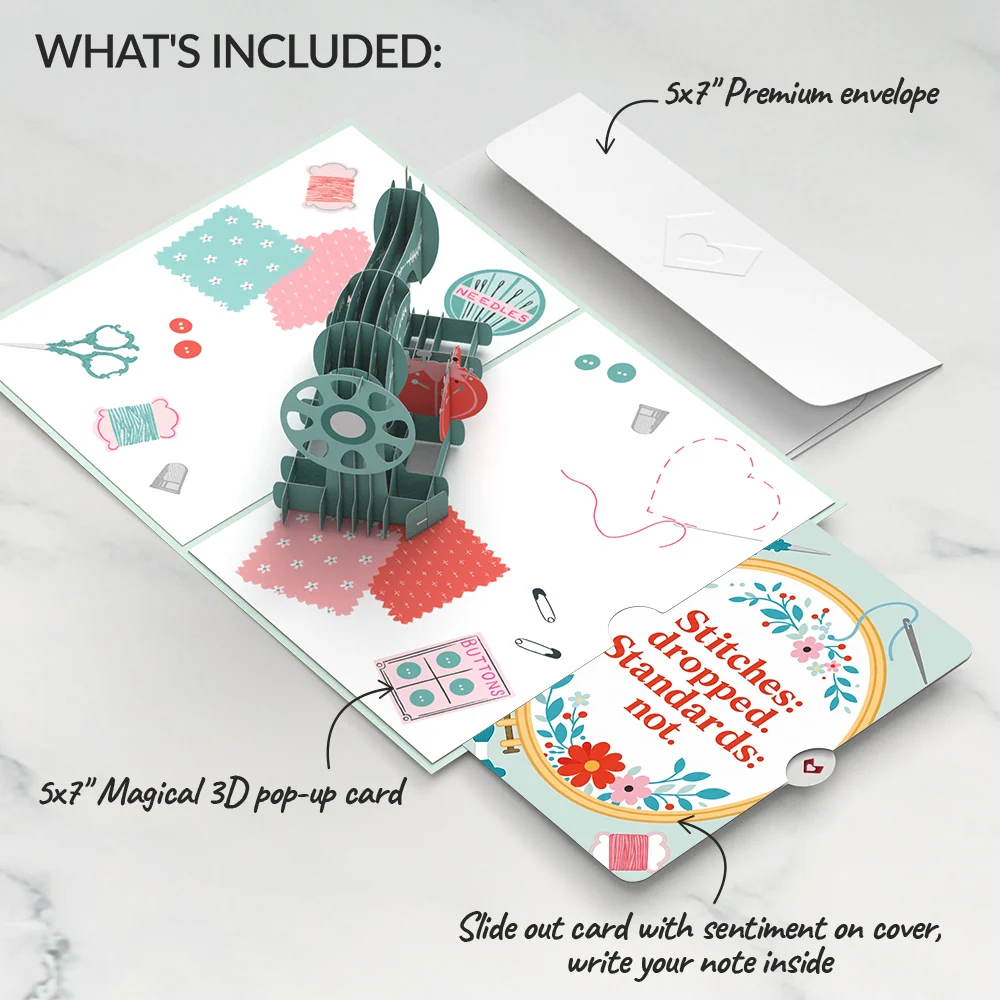 Lovepop Classic Sewing Machine Birthday Pop-Up Card and Dropped Stitches Sentiment Set - Image 2