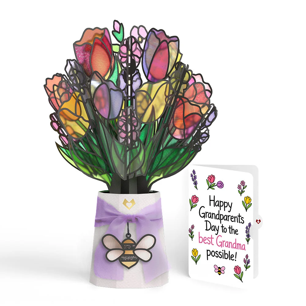 Lovepop Vibrant Tulip Suncatcher Bouquet and Grandparents Day Sentiment Set Glass
